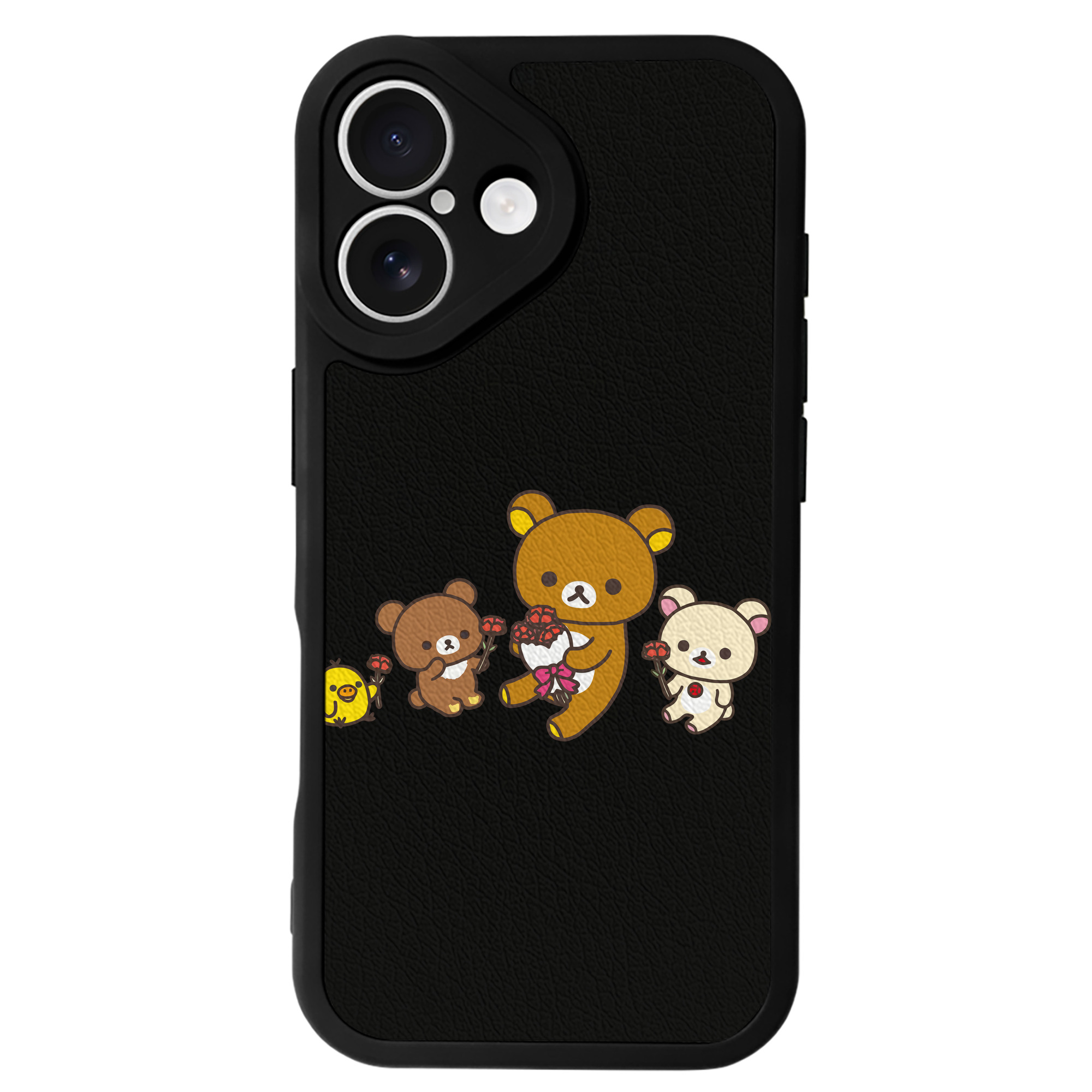 （画像用） リラックマ リラックマ キイロイトリ Rilakkuma Korilakkuma Kiiroitori 【iPhone 16シリーズ対応】シリコンスマホケース（レザー調） 材質：シリコン